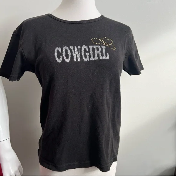 Y2K Cowgirl Graphic Baby Tee • Black Western Top • Early 2000s Aesthetic M - Picture 3 of 6